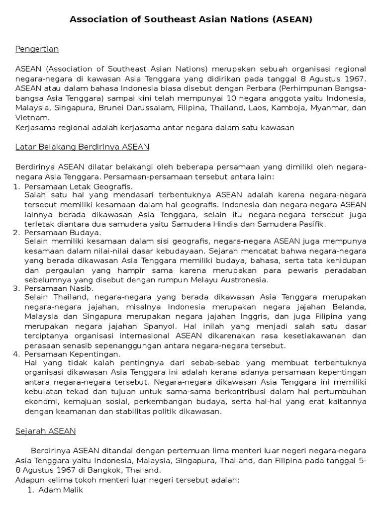 Latar Belakang Berdirinya Asean PDF