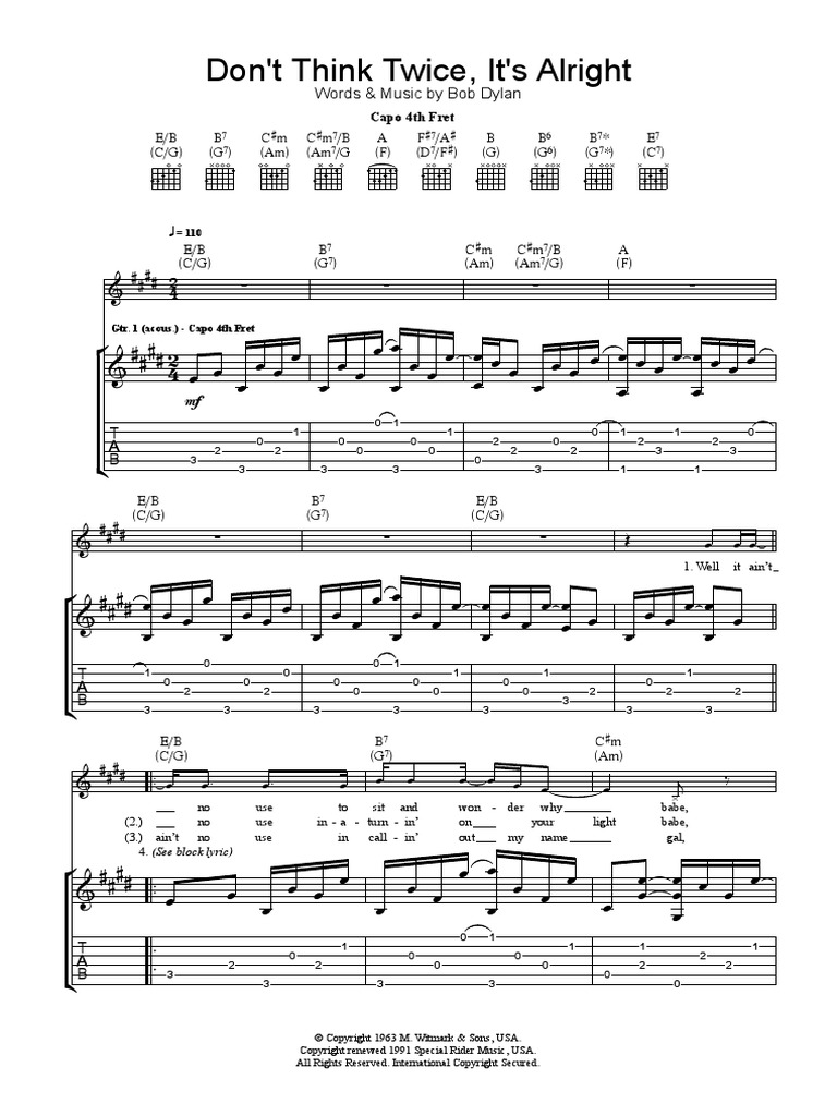 Dont Think Twice Its Alright Pdf Bob Dylan Works