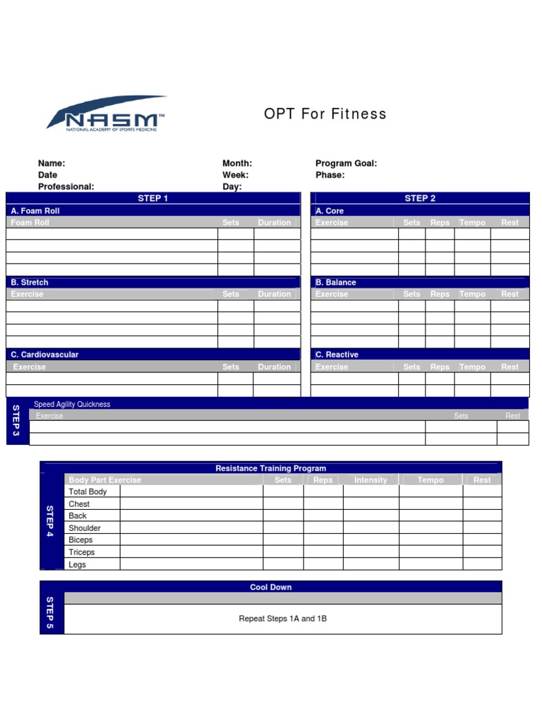 NASM OPT Programming Template PDF 39k PDF Strength Training