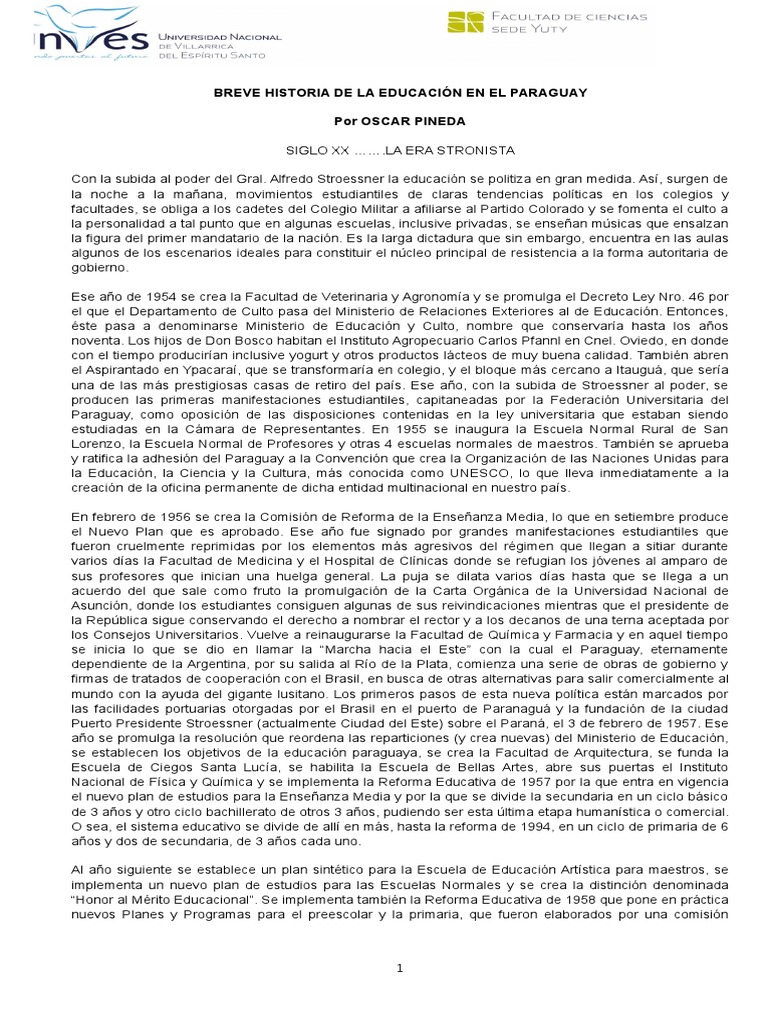 Historia de la Educación en Paraguay | PDF | Paraguay | Educación ...