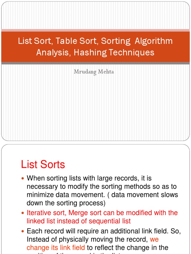 List and Table Sort, Sorting Algorithm Analysis PDF | PDF