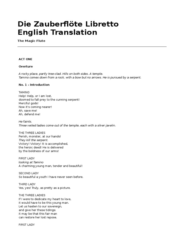 Magic Flute Libretto PDF Religion And Belief Entertainment (General)