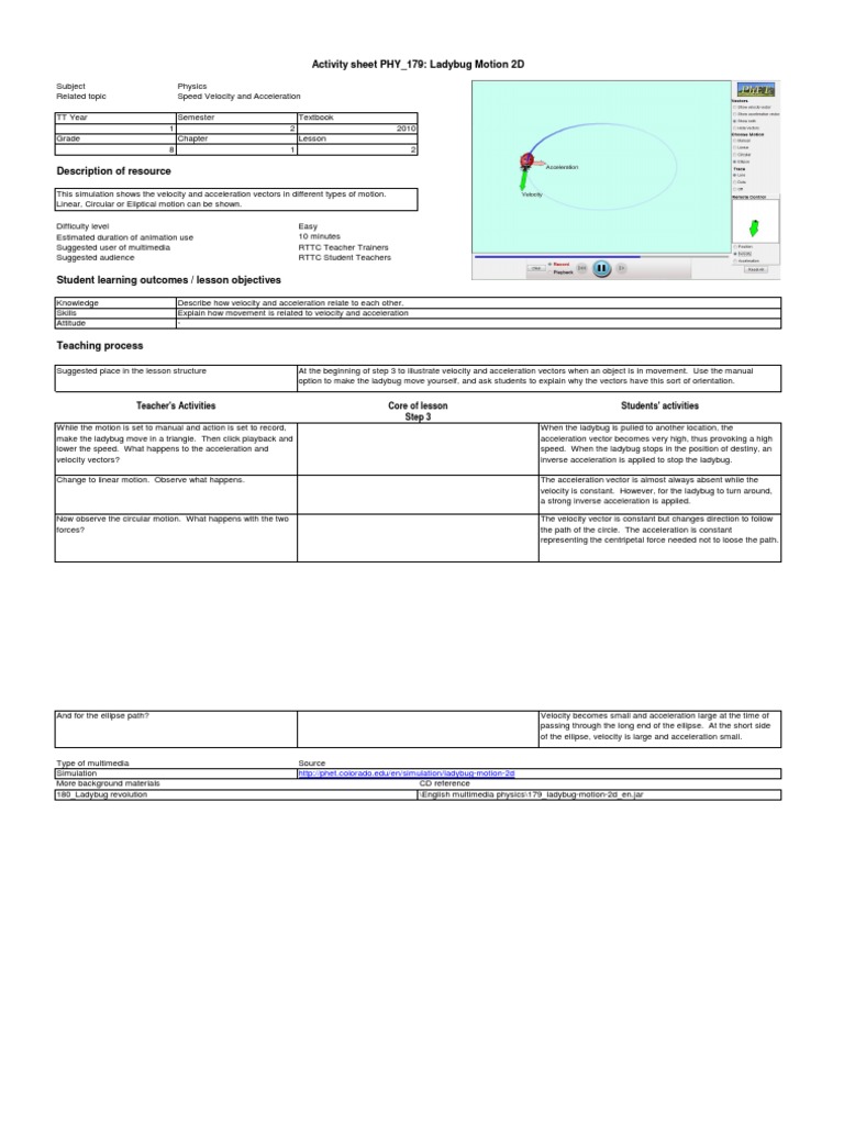 Ladybug Motion 2D Simulation Guide | PDF