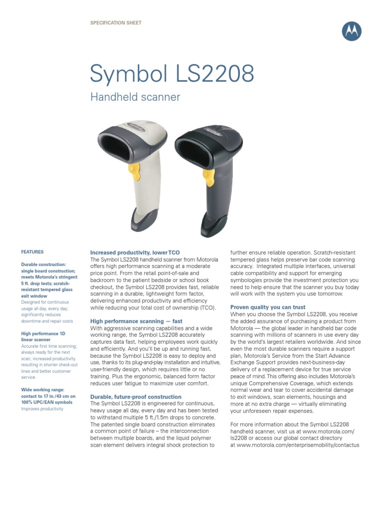 Motorola Symbol LS2208 Barcode Scanner Www.trridevlabelss Barcode