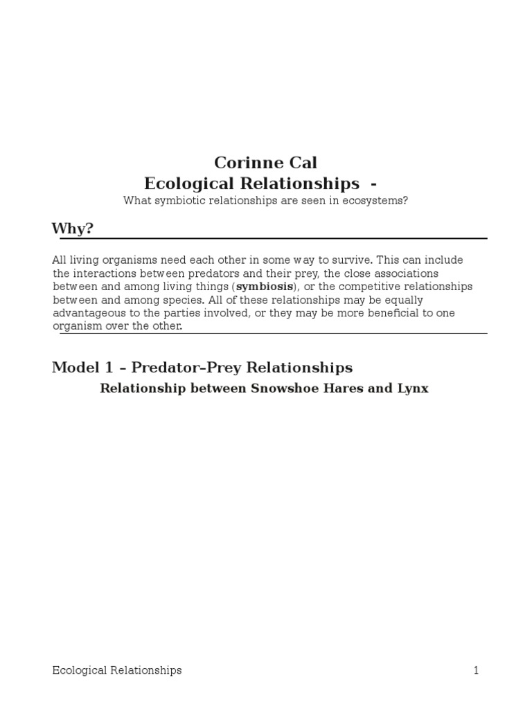 Ecological relationships worksheet answers pogil