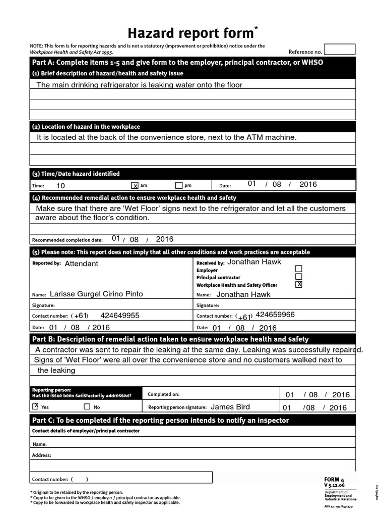 Hazard Report Form EDITADO PDF Occupational Safety And Health