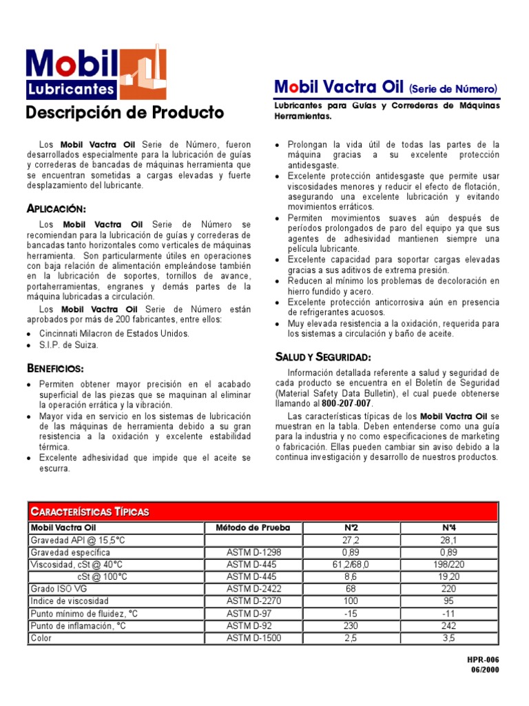 Mobil Vactra Oil | PDF | Lubricante | Herramientas