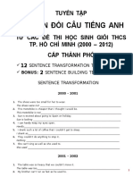 Sentence Transformation Tests from Hanoi Secondary School Olympiad English Exams (2000-2012