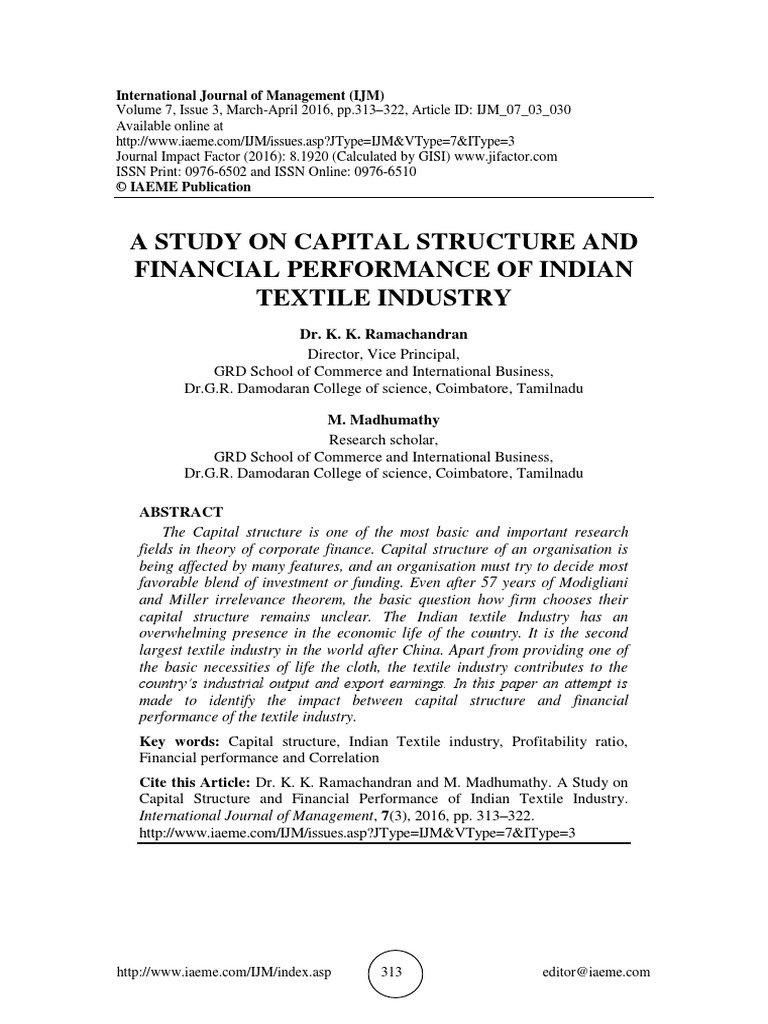 A Study On Capital Structure and Financial Performance of Indian