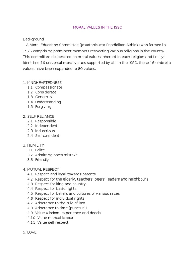 List of Universal Moral Values | PDF | Morality | Critical Thinking