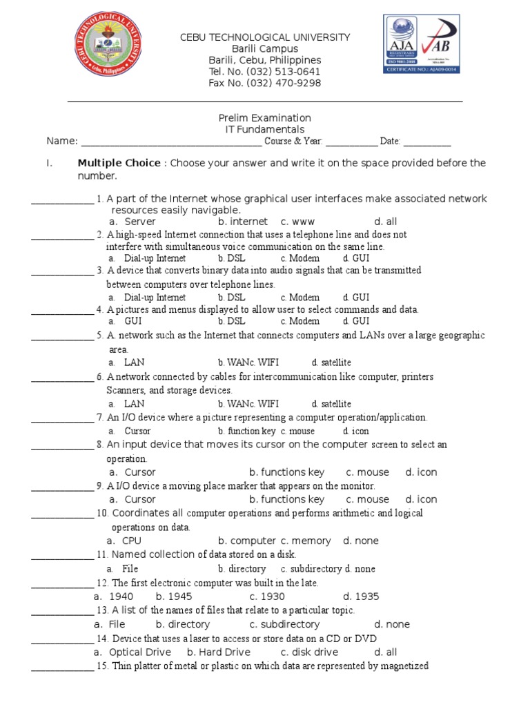 MSCIT IT Fundamentals Exam Questions | PDF | Computer Data Storage ...