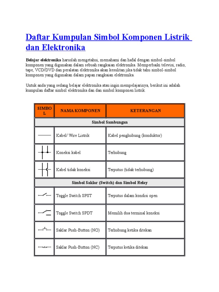 Kumpulan Simbol  Komponen Listrik  Dan Elektronika Kumpulan Simbol  Komponen Listrik  Dan Elektronika