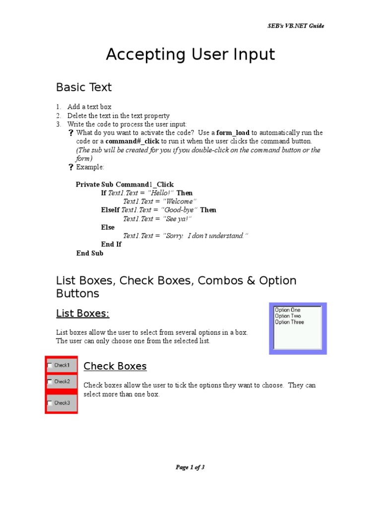 VB.NET User Input Handling Guide | PDF | Computing | Computer Programming