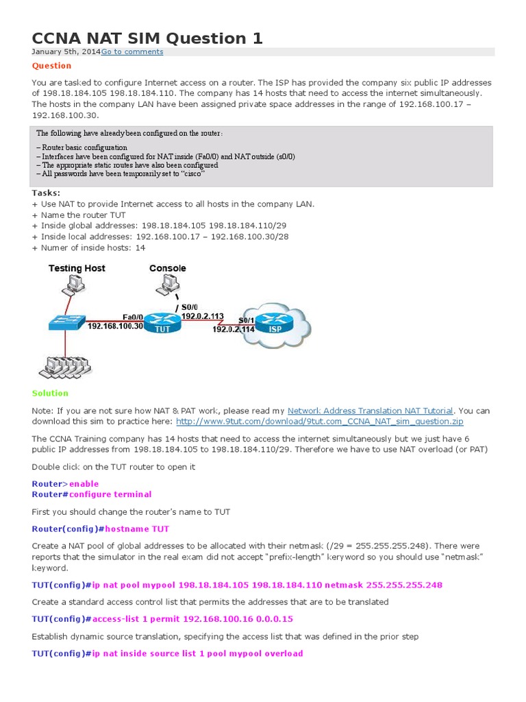 CCNA NAT SIM Question 1: Go To Comments | PDF | Home & Garden ...
