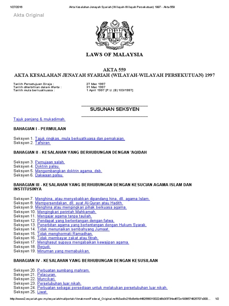 Akta Kesalahan Jenayah Syariah (Wilayah-Wilayah Persekutuan) 1997