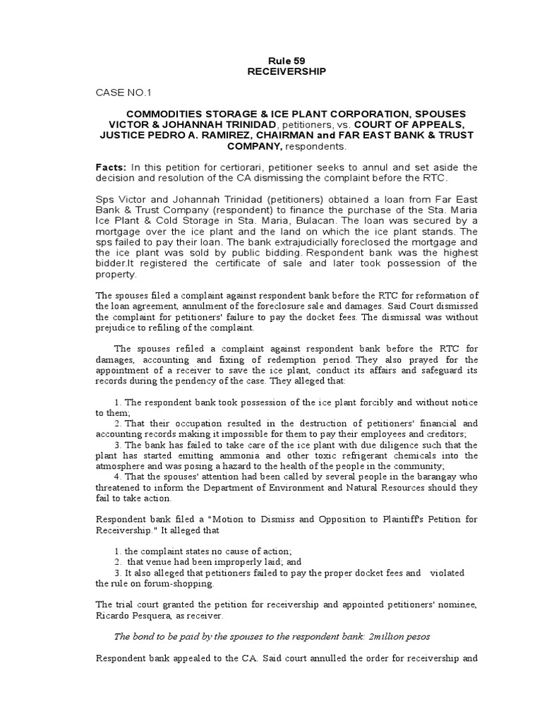 Commodities Storage vs. CA (Rule 59) PDF Receivership Complaint