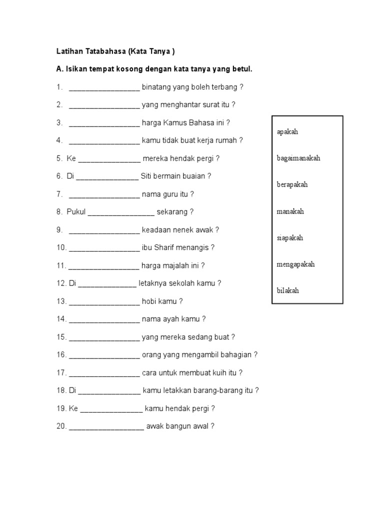 Latihan Kata Tanya Pdf