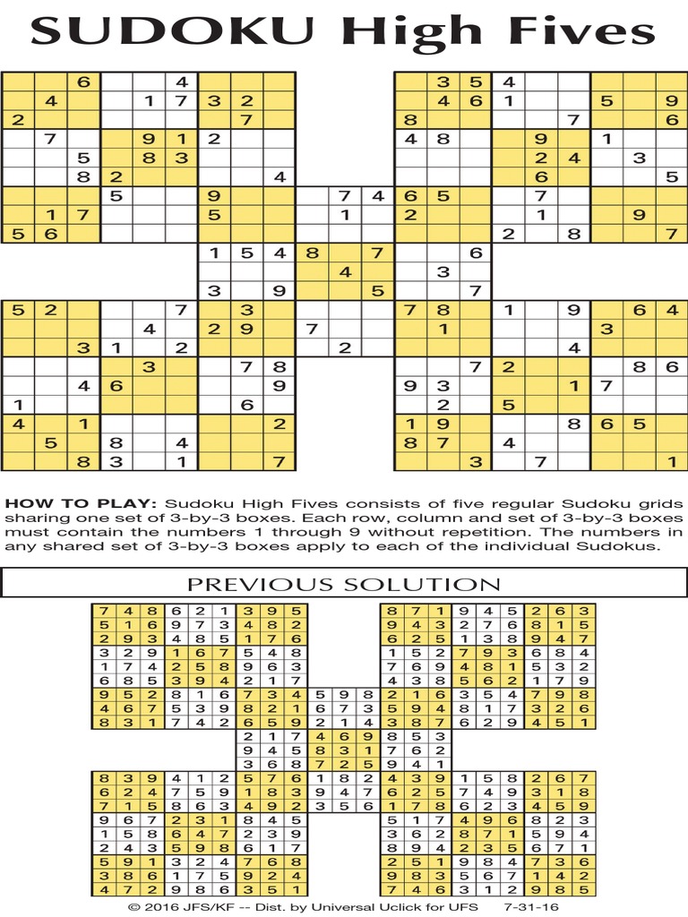 Sudoku High Five For 7 31 16