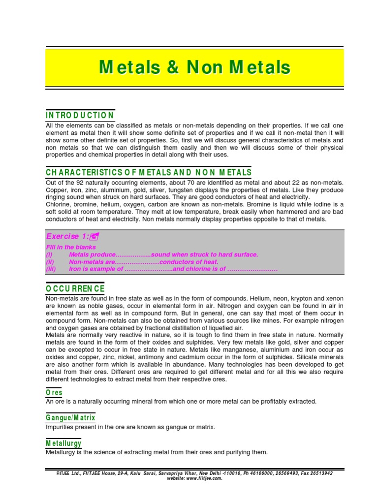 Metals &amp; Non Metals PDF | PDF | Oxide | Metals