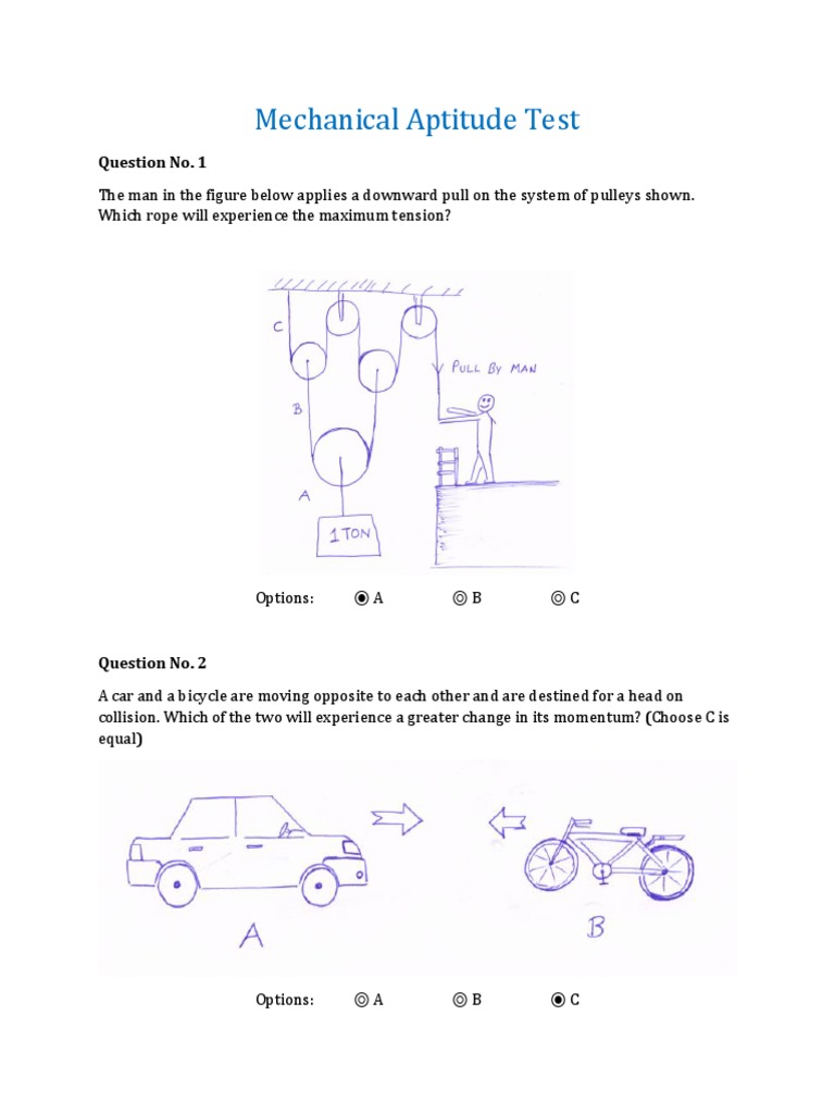 Free Online Mechanical Aptitude Test Questions