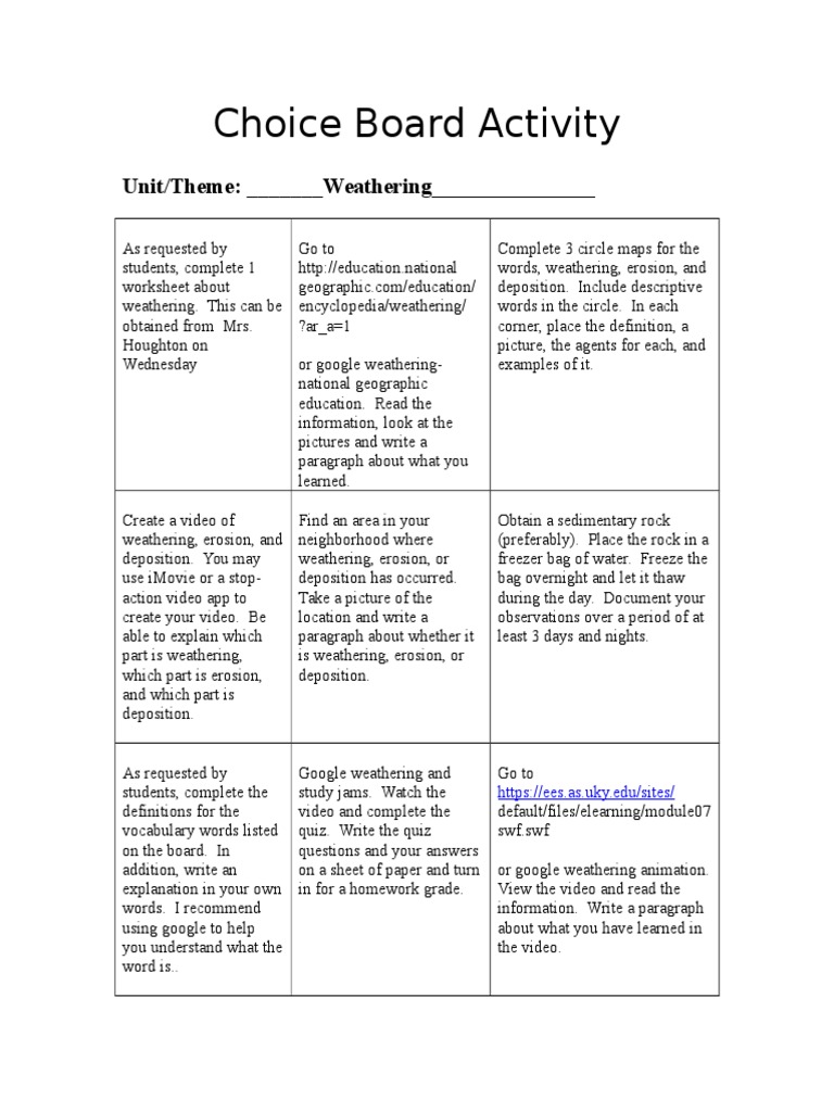 Choice BD Weathering and Erosion  PDF For Weathering Erosion And Deposition Worksheet