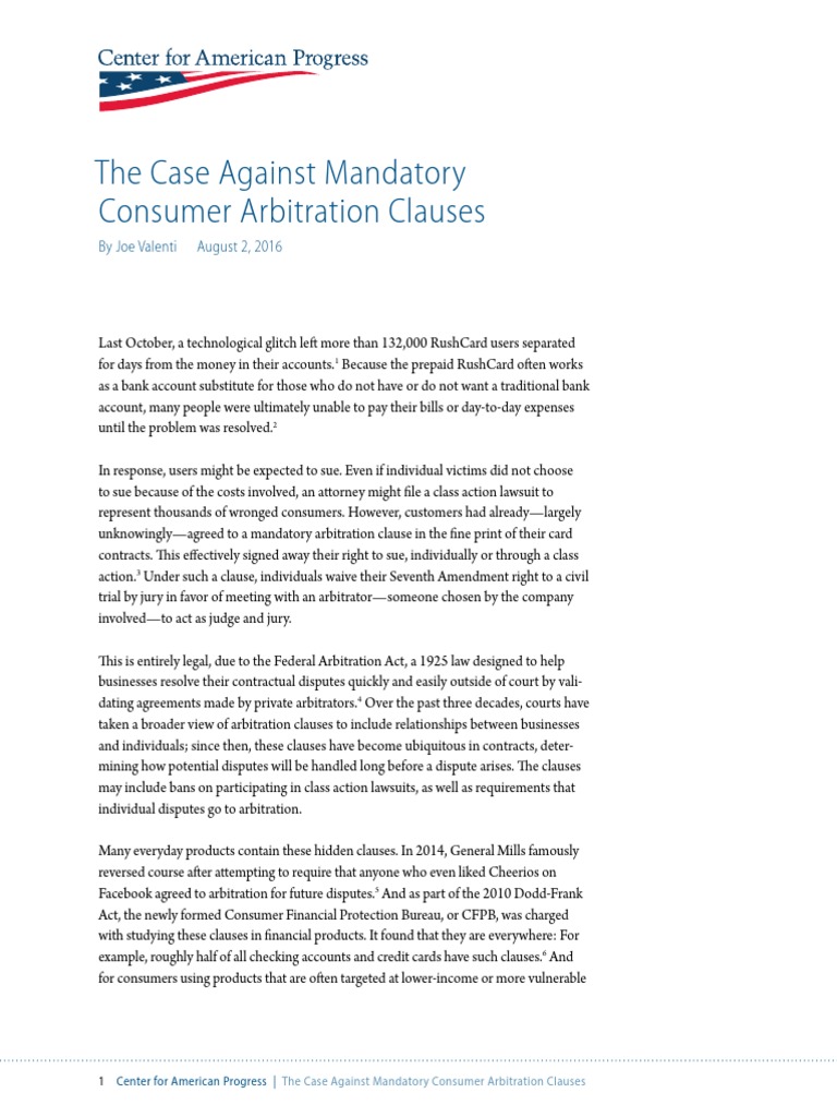 The Case Against Mandatory Consumer Arbitration Clauses ...