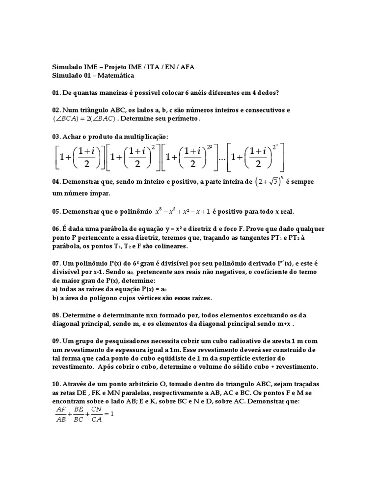 Simulado Matematica 1 PDF | PDF