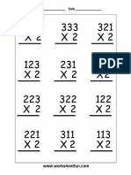 Vertical Multiplication 3 Digit - Worksheet 1