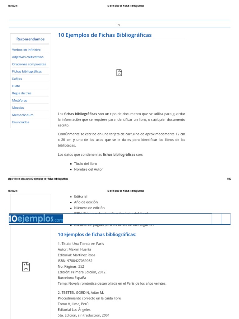 10 Ejemplos de Fichas Bibliográficas | Publicación | Palabra