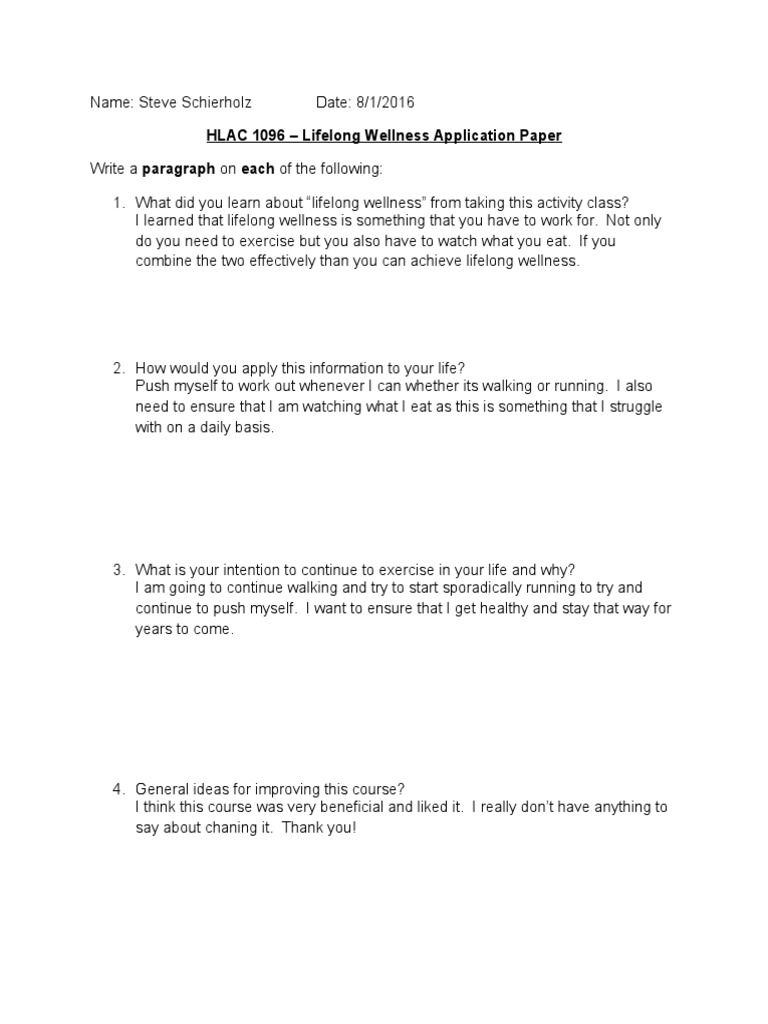 Lifelong Wellness Insights and Goals | PDF