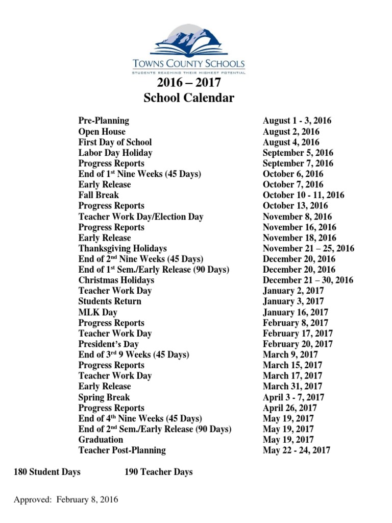 Sy16 17 School Calendar PDF