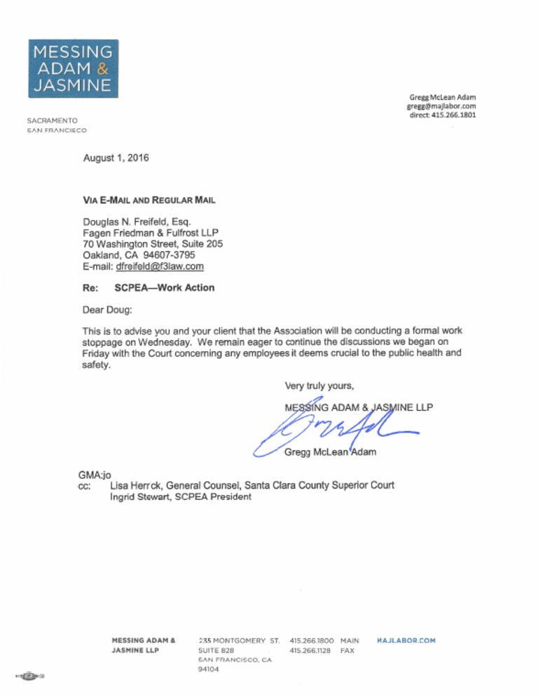 Work stoppage letter