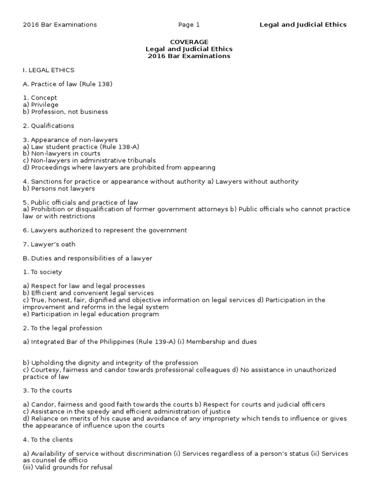 Legal and Judicial Ethics Coverage Legal and Judicial Ethics 2016 Bar