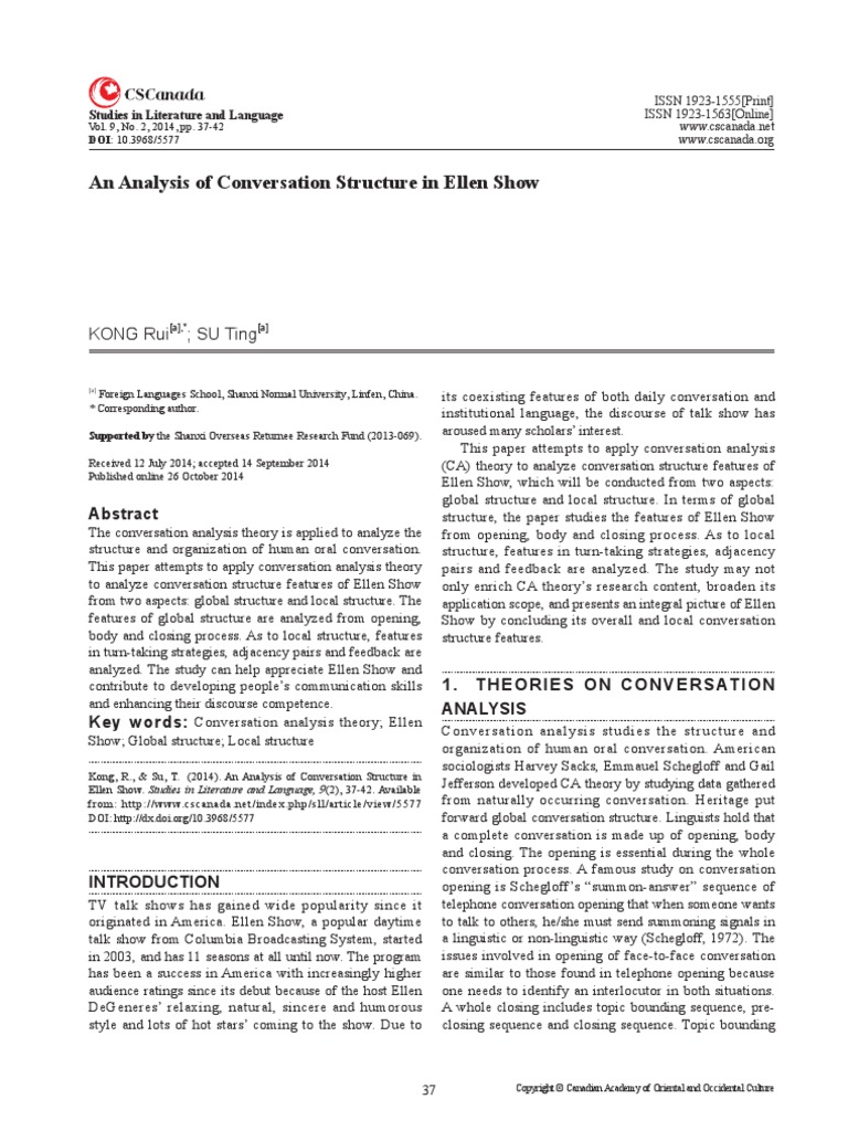 Conversation Structure Ellen Show | PDF | Cognitive Science | Interpersonal  Communication
