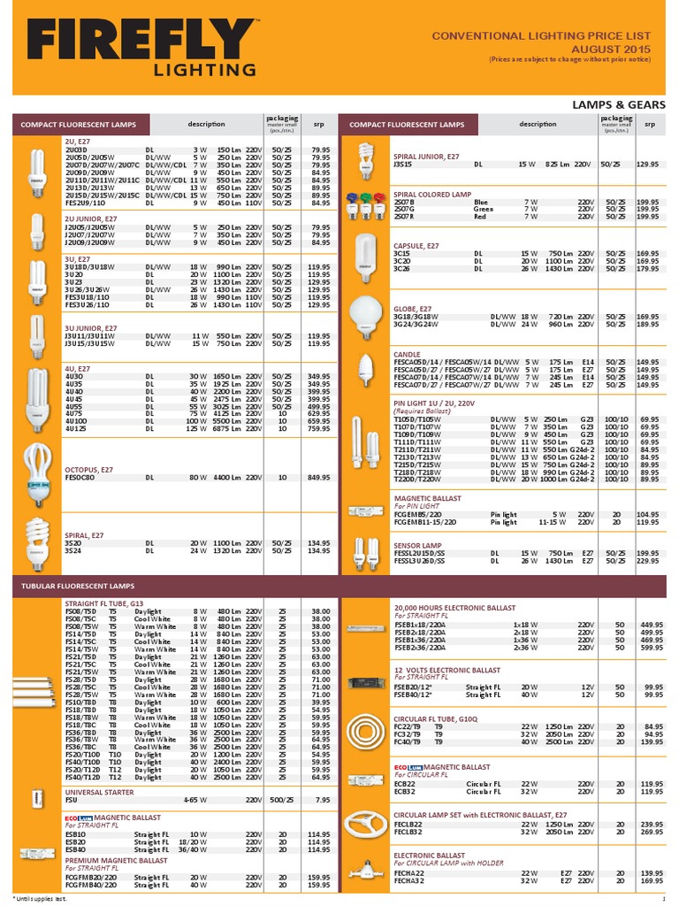 Firefly Price List 2015 PDF Battery Charger Rechargeable Battery
