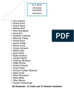 2016-2017 Class List Evette Davis Homeroom