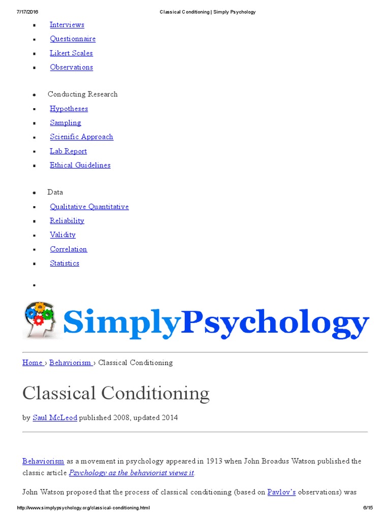 An Overview of Classical Conditioning Theory: Key Concepts, Experiments