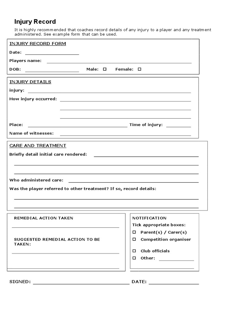 Essential Injury Record Template | PDF | Politics