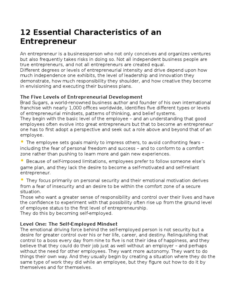 characteristics of an entrepreneur essay pdf