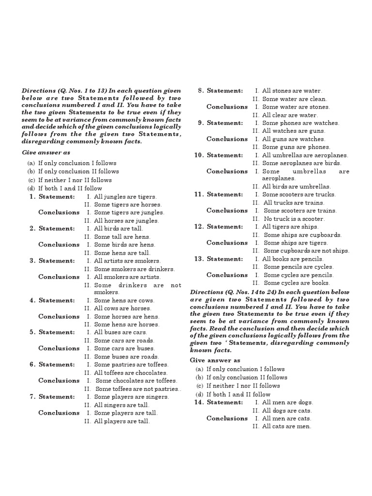 Logical Reasoning & Analytical Ability Syllogissm PDF Leisure Nature