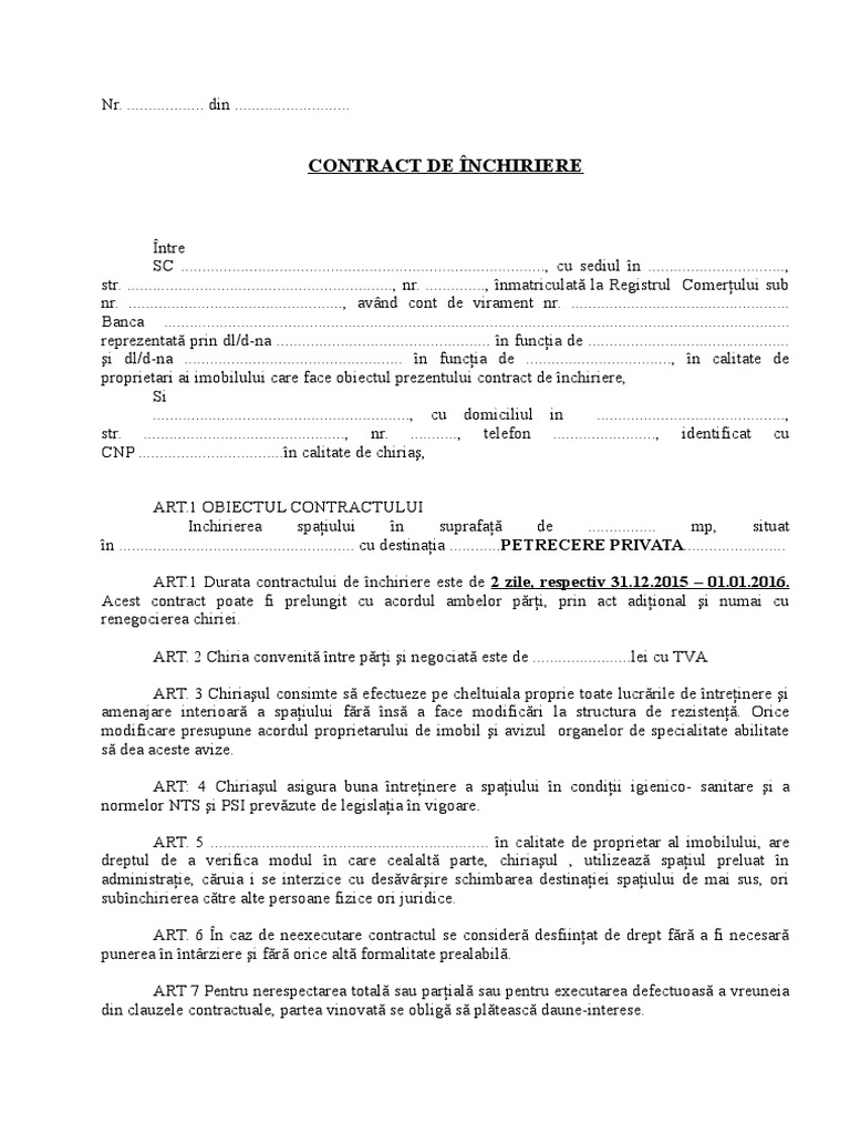 OdihnÄ ApÄsaÈi RoÈu Model Contract Inchiriere Pers Juridice Cemac Qualite Org