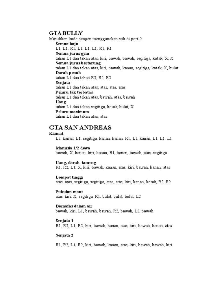 Cheat Lengkap Game PS2 | PDF