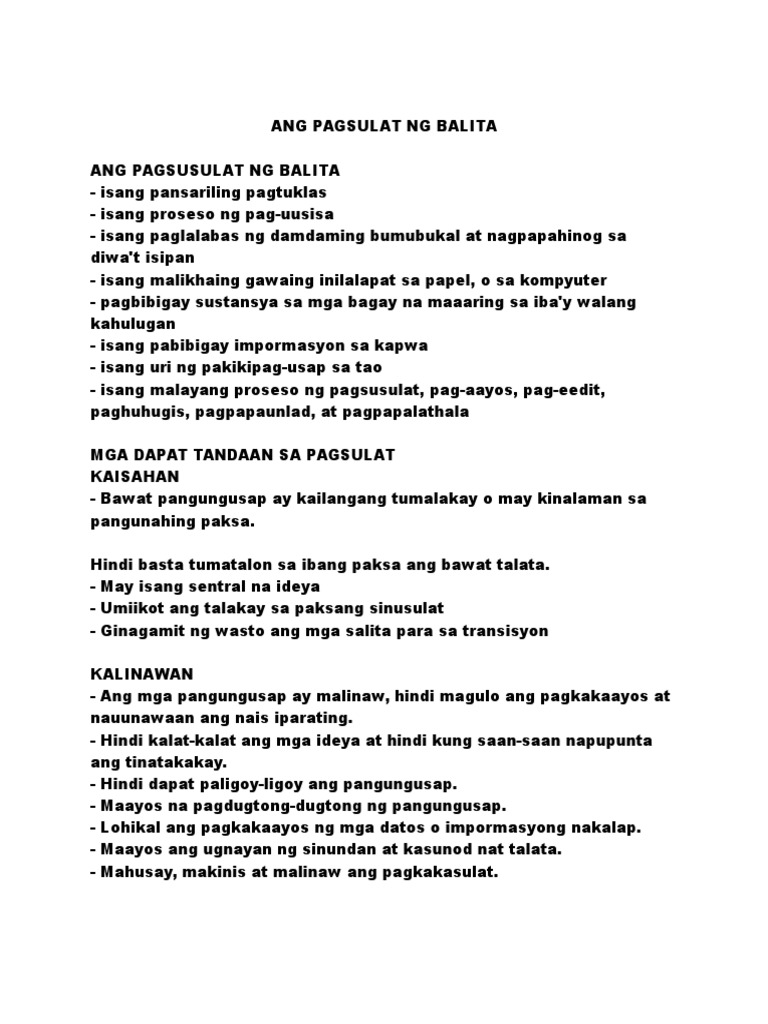 Ang Pagsusulat NG Balita | PDF