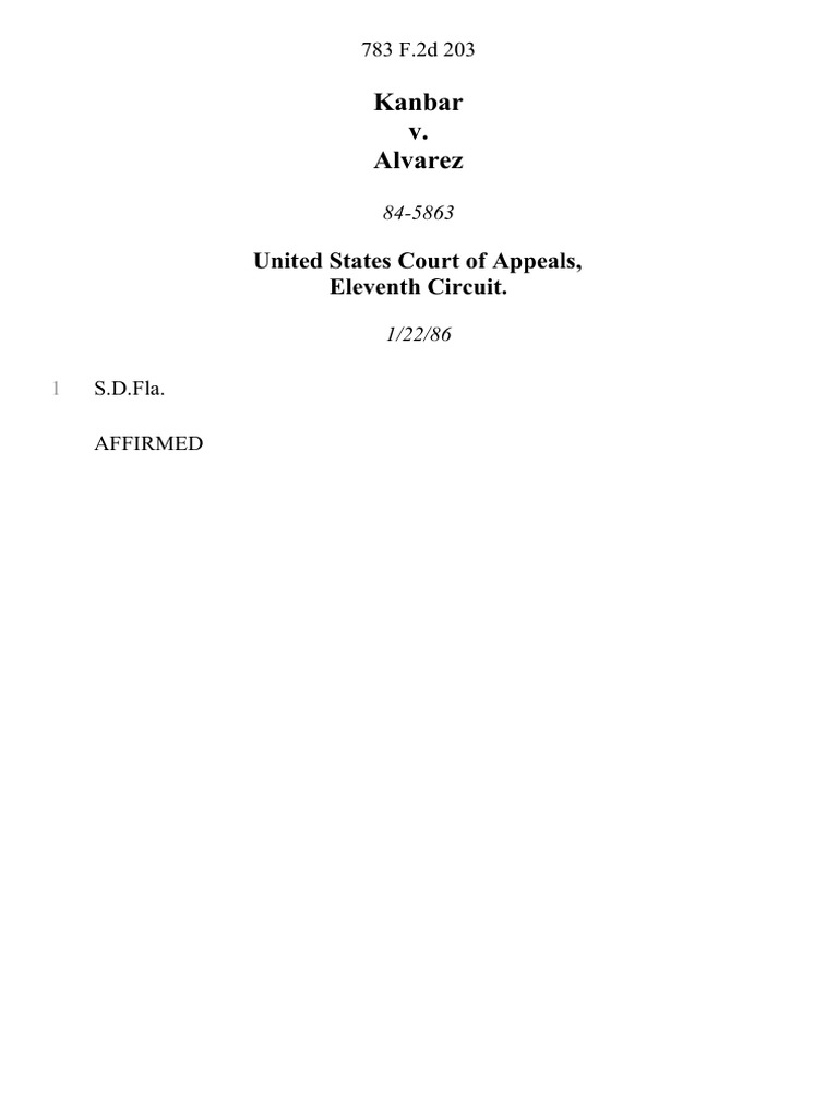 Kanbar v. Alvarez, 783 F.2d 203, 11th Cir. (1986) | PDF