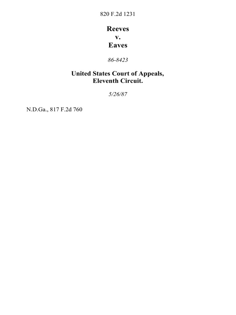 Reeves v. Eaves, 820 F.2d 1231, 11th Cir. (1987) | PDF
