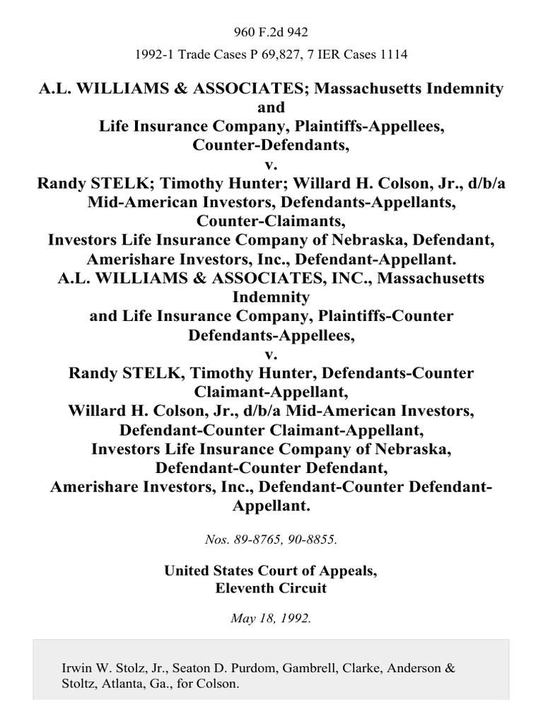 A.L. Williams &amp; Associates Massachusetts Indemnity and