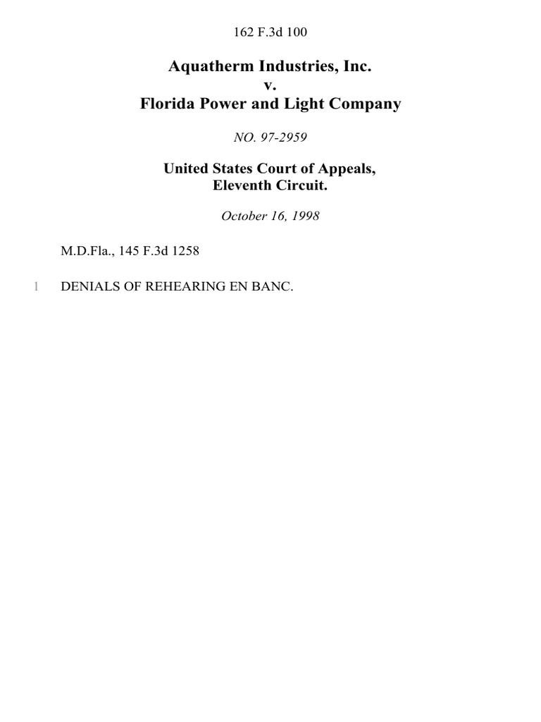 Aquatherm Industries, Inc. v. Florida Power and Light Company, 162 F.3d 100, 11th Cir. (1998) PDF