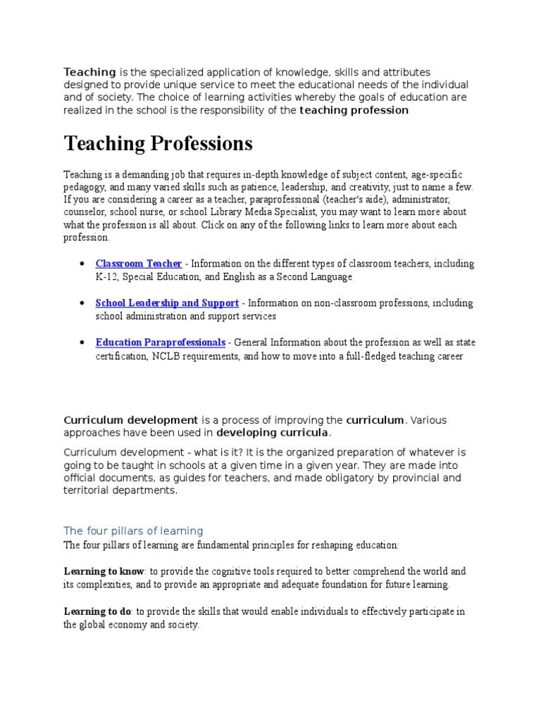 Teaching is the Specialized Application of Knowledge Curriculum Teachers