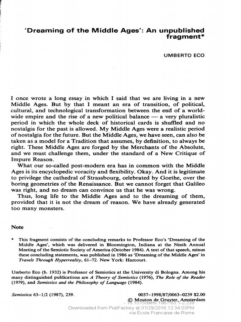 Dreaming of The Middle Ages' An Unpublished Fragment PDF
