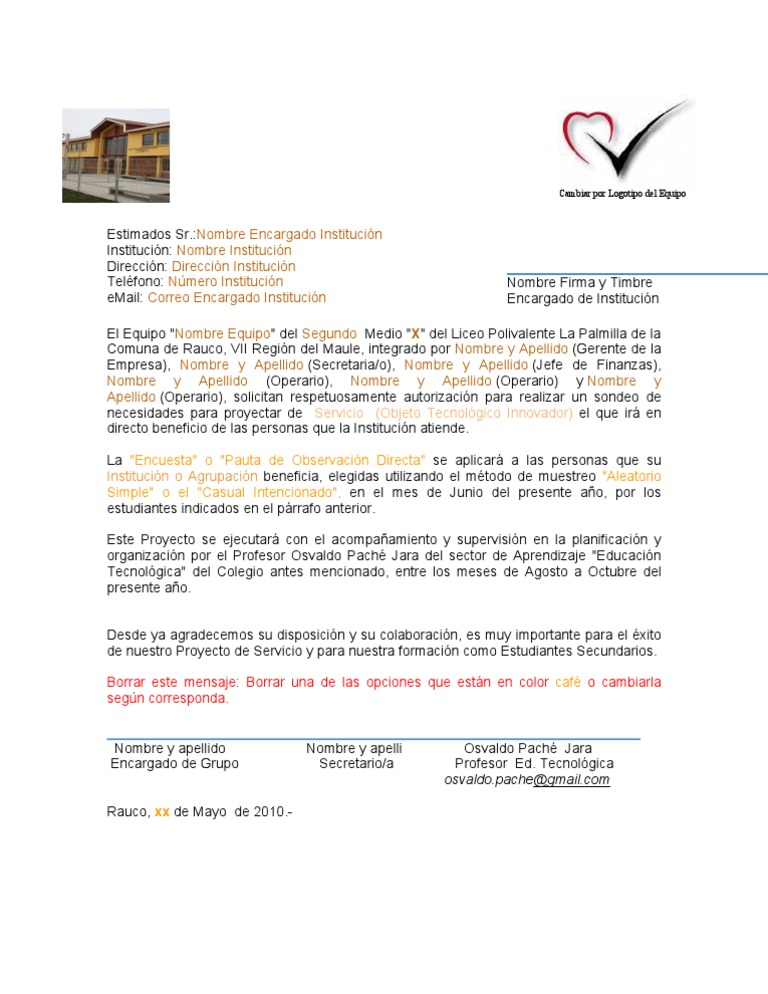 Carta de Autorizacion Para Ejecutar Una Encuesta